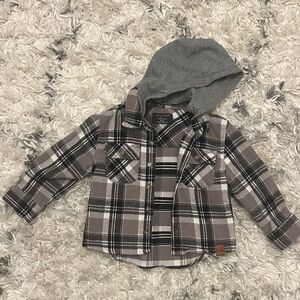 Little Bipsy Gray and Black Plaid Hooded Shirt